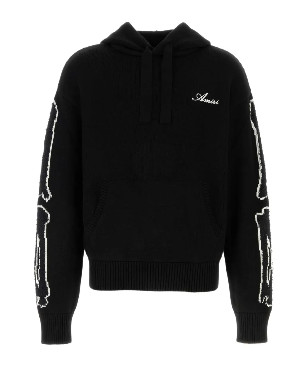 Logo Embroidered Drawstring Knitted Hoodie