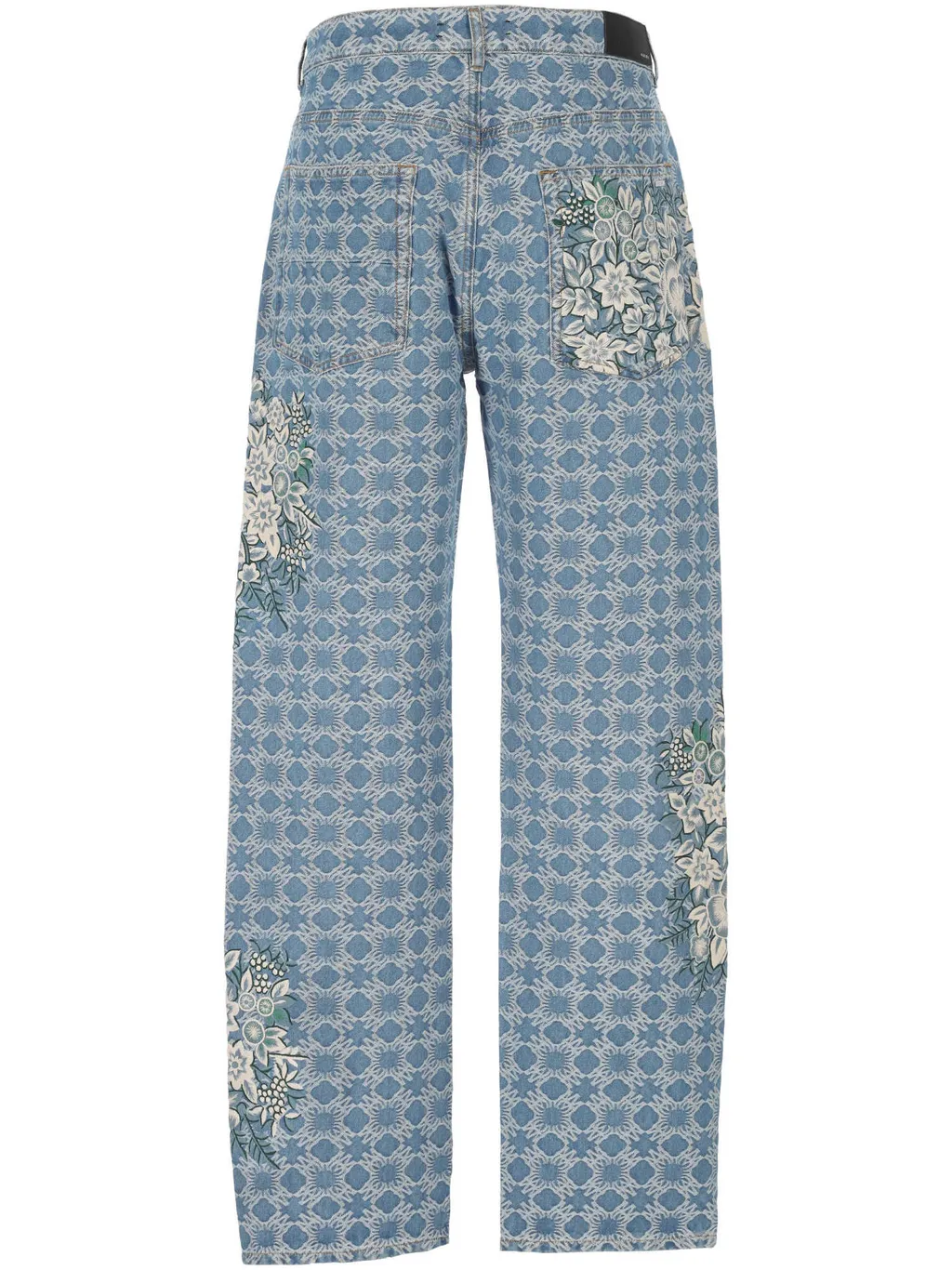 Floral-Embroidered Geometric-Pattern Trousers
