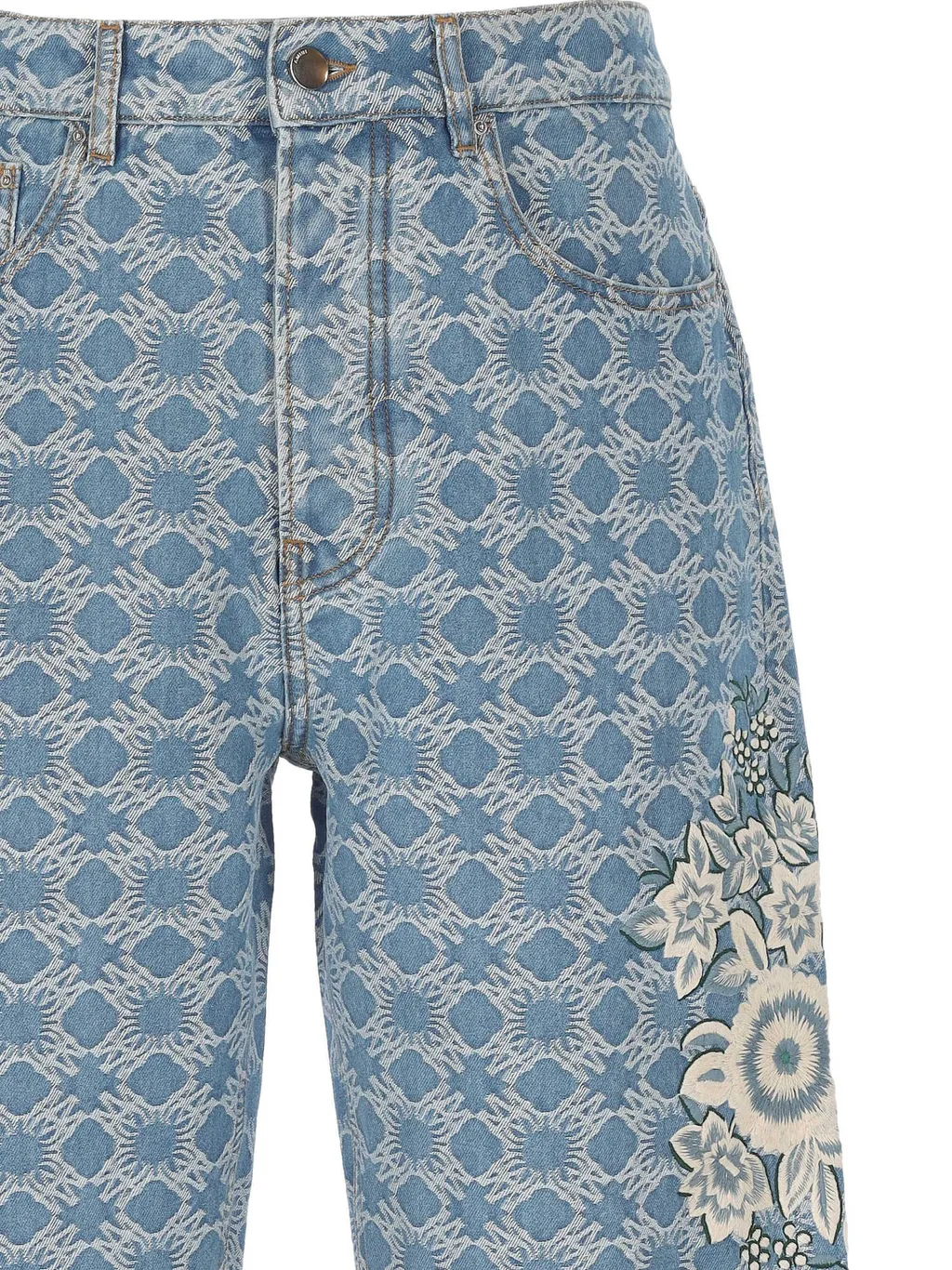 Floral-Embroidered Geometric-Pattern Trousers