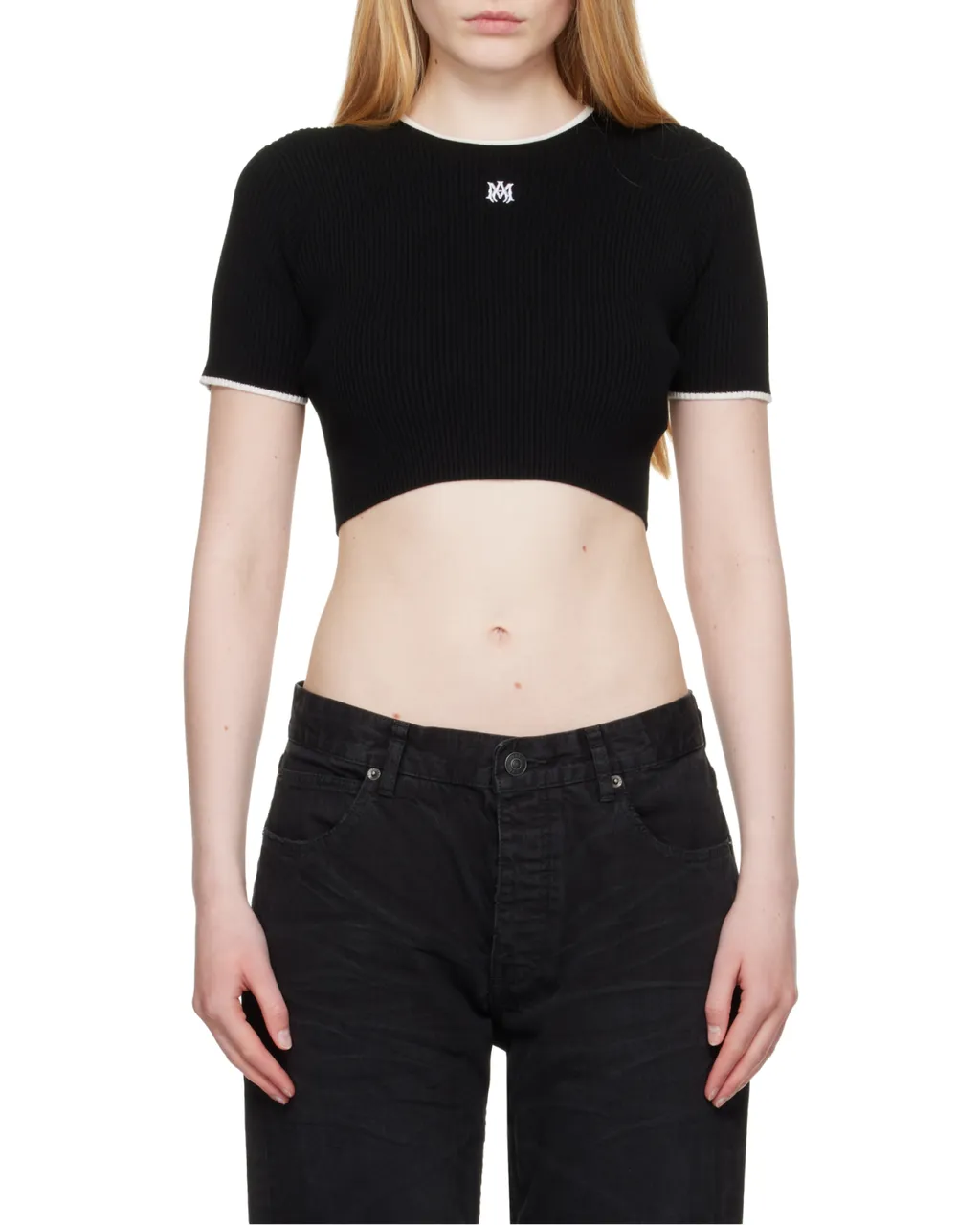 Ribbed Embroidered Logo Crop Top