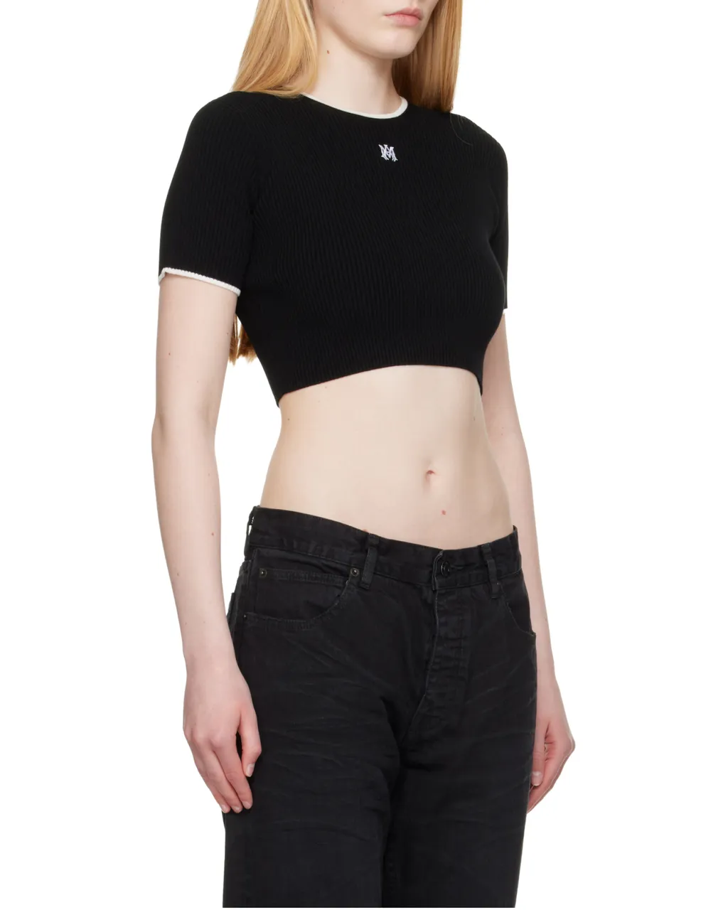 Ribbed Embroidered Logo Crop Top