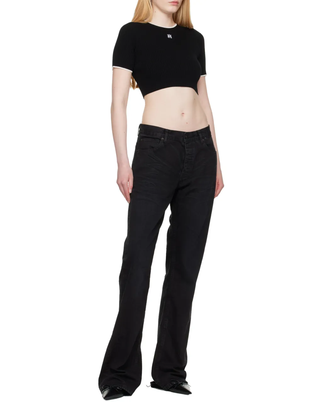 Ribbed Embroidered Logo Crop Top