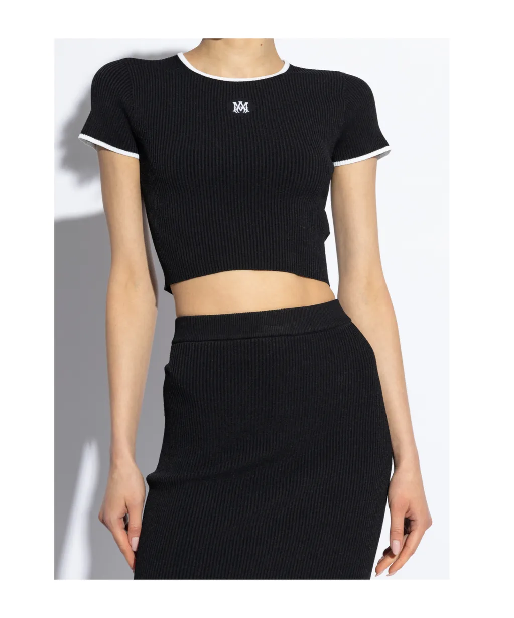 Ribbed Embroidered Logo Crop Top