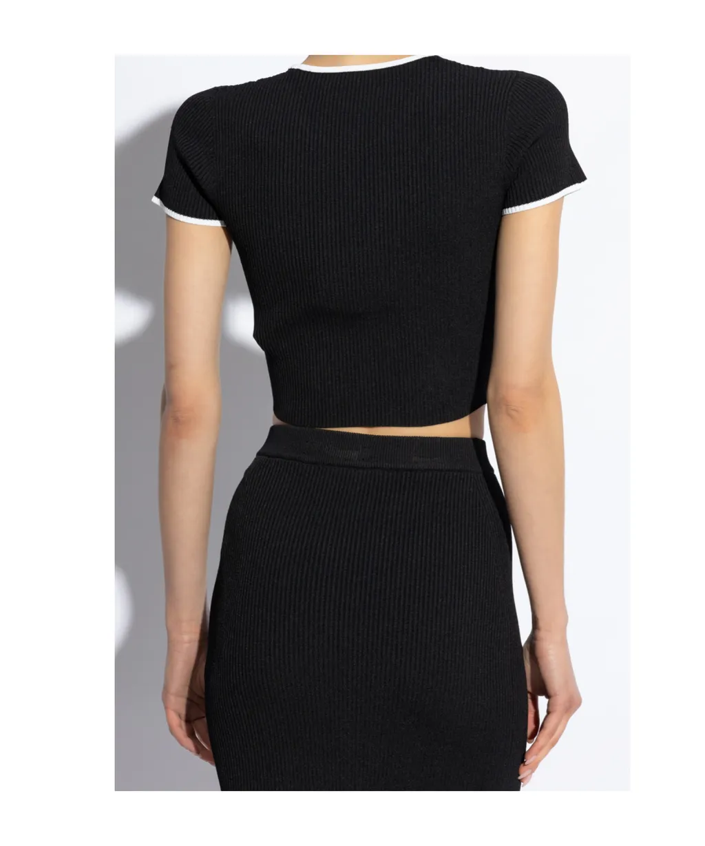 Ribbed Embroidered Logo Crop Top