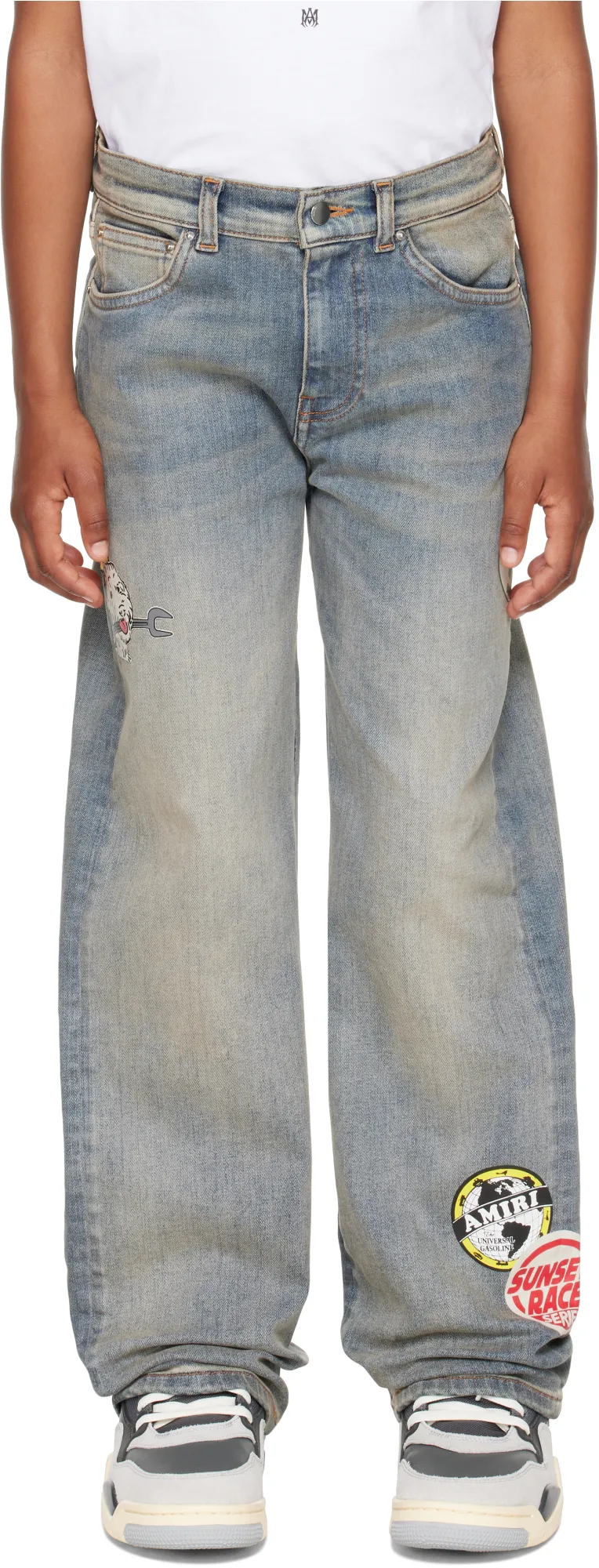 Patch-Embellished Wide-Leg Jeans