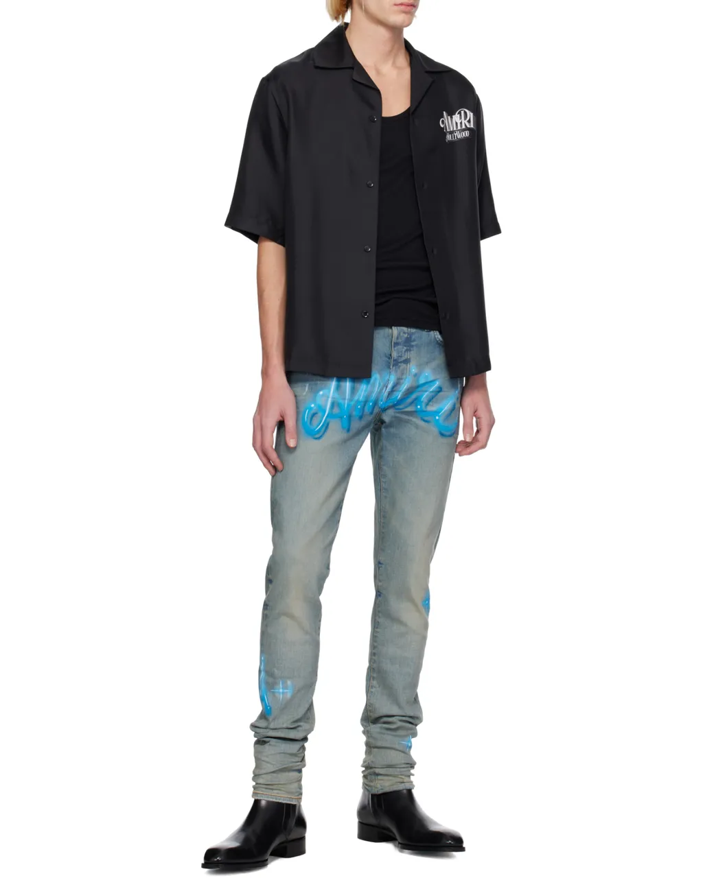 Blue Amiri Airbrush Logo Skinny Jeans