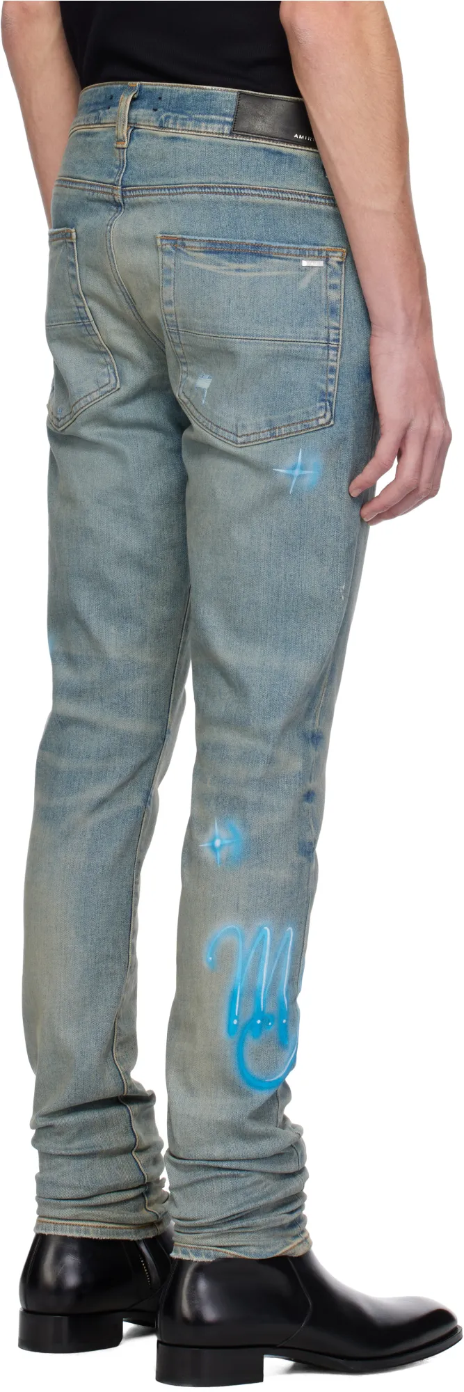 Blue Amiri Airbrush Logo Skinny Jeans