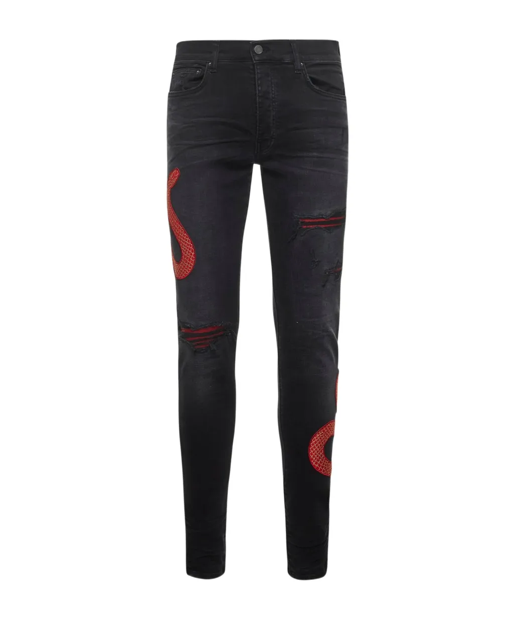 Snake Printed Distressed Jeans