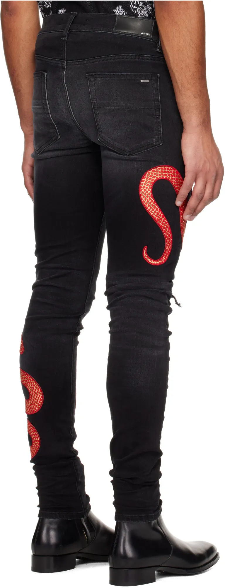 Snake Printed Distressed Jeans