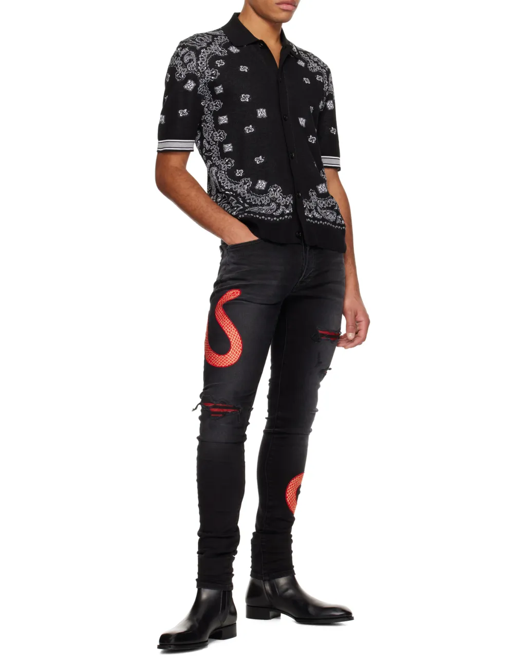Snake Printed Distressed Jeans