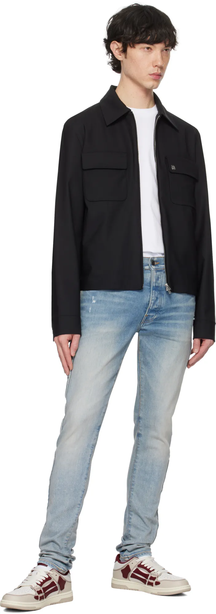 3D Bone Detailed Distressed Skinny Jeans