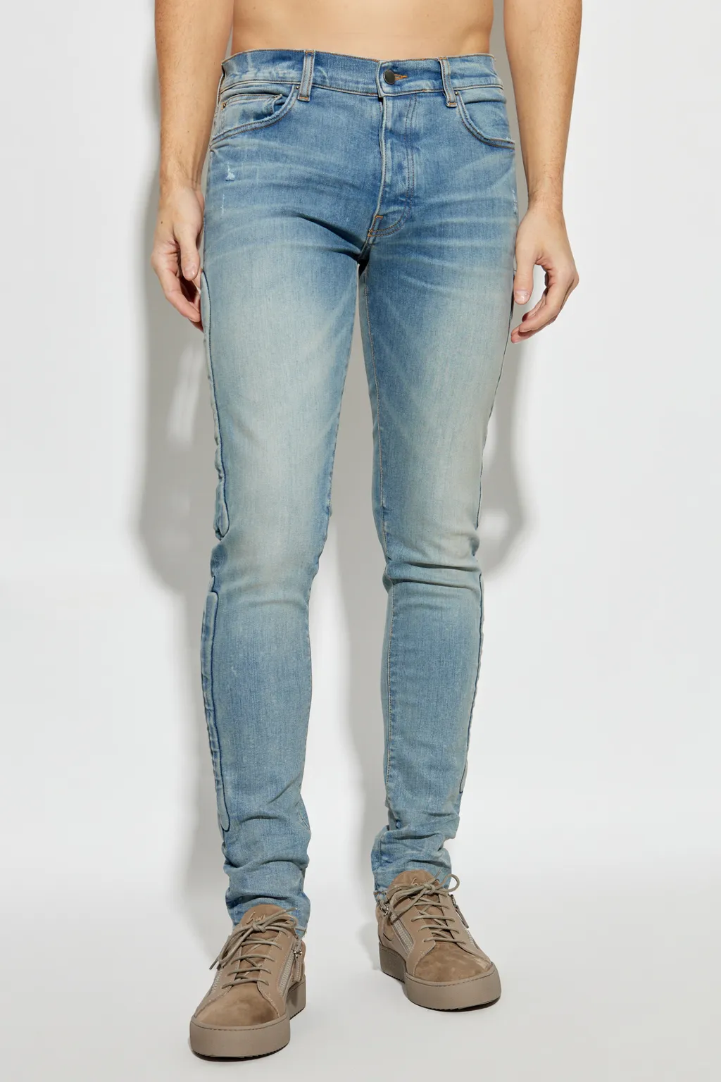 3D Bone Detailed Distressed Skinny Jeans
