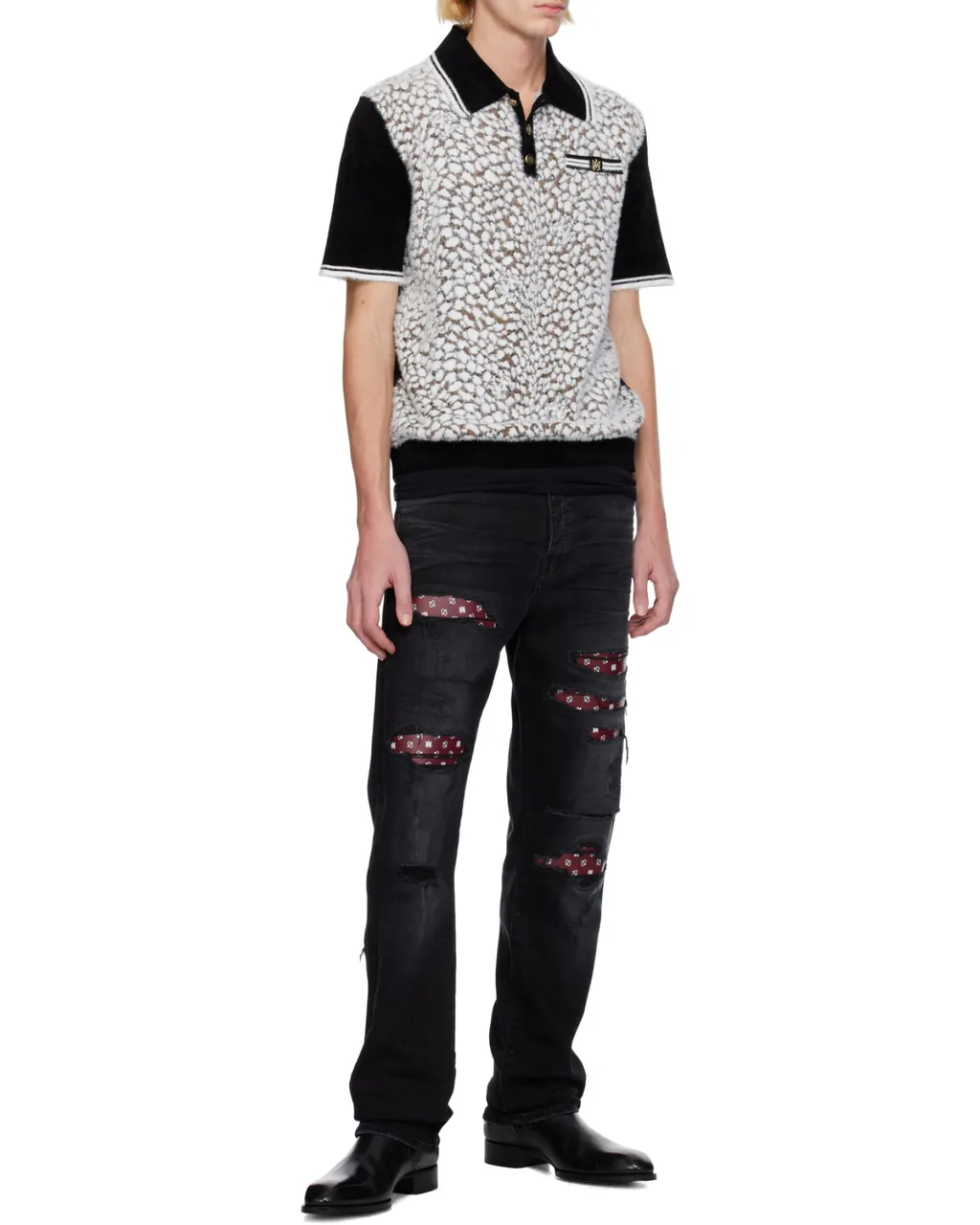 Distressed Bandana-Detail Jeans