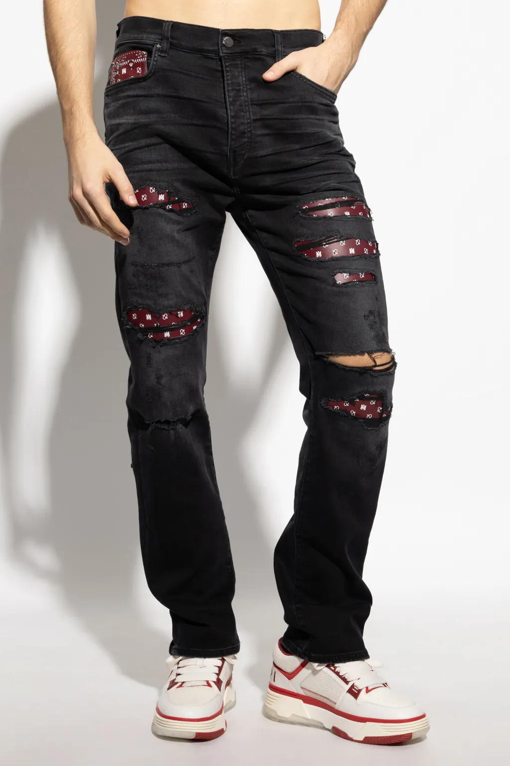 Distressed Bandana-Detail Jeans