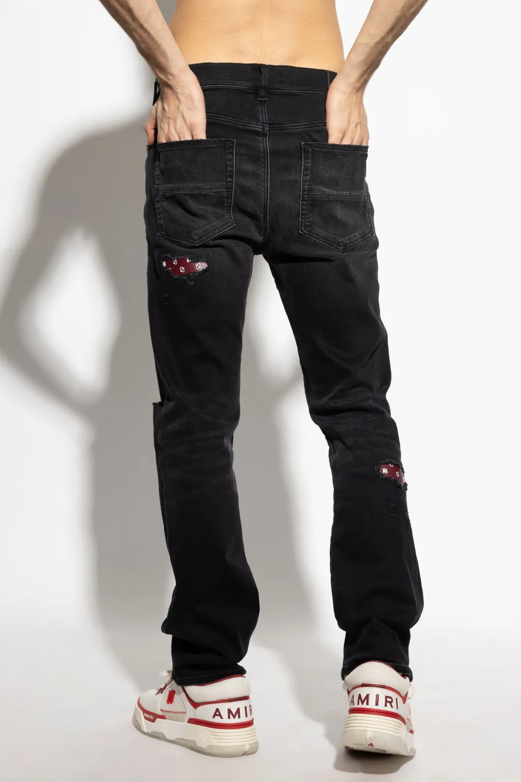 Distressed Bandana-Detail Jeans