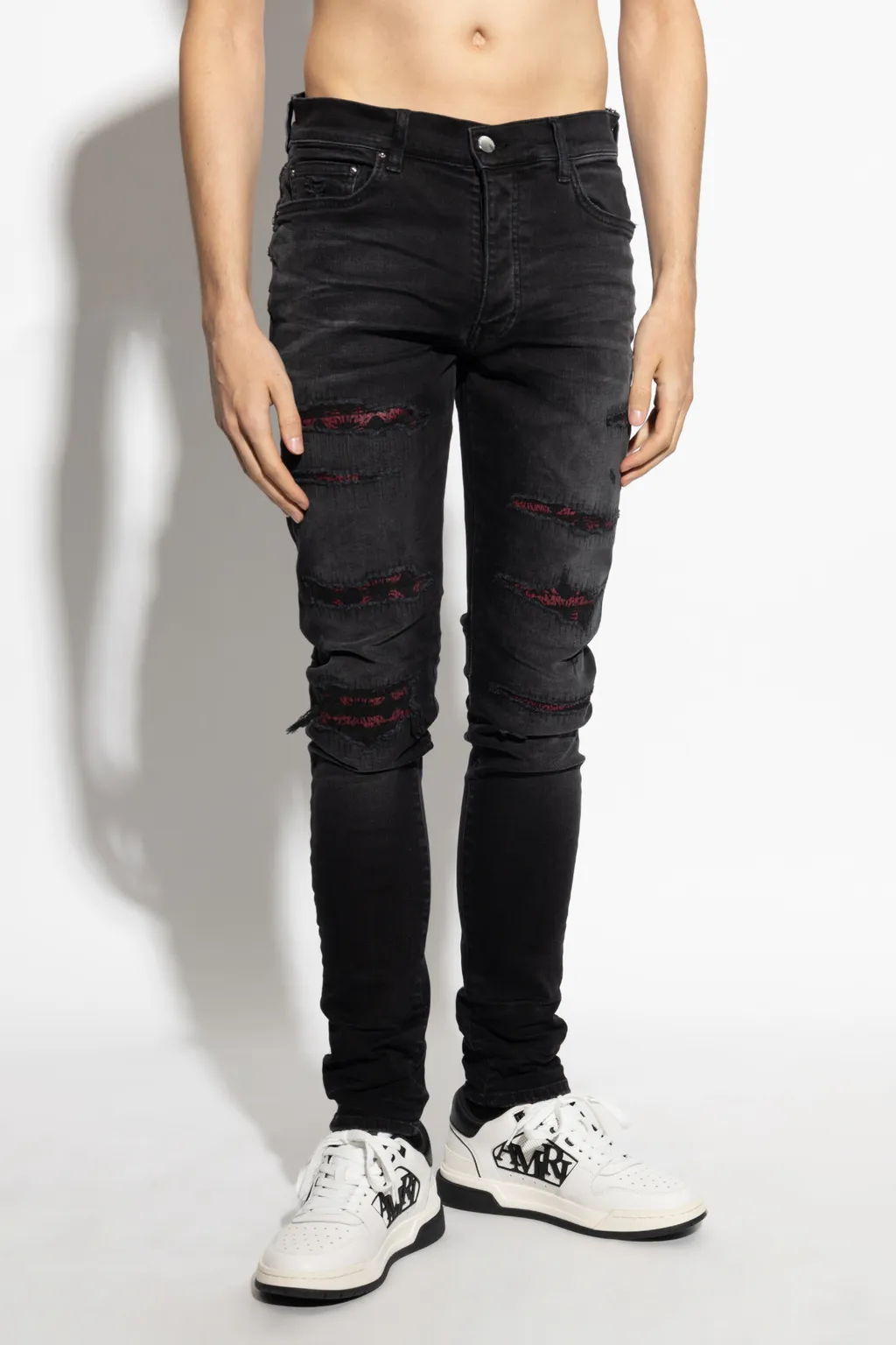 Distressed Bandana-Detail Jeans
