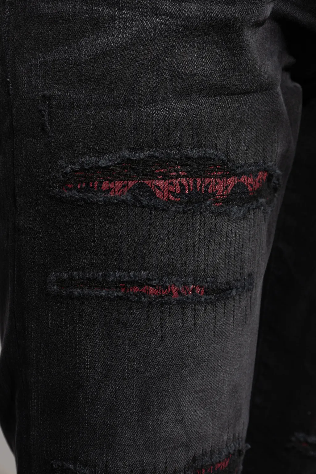 Distressed Bandana-Detail Jeans