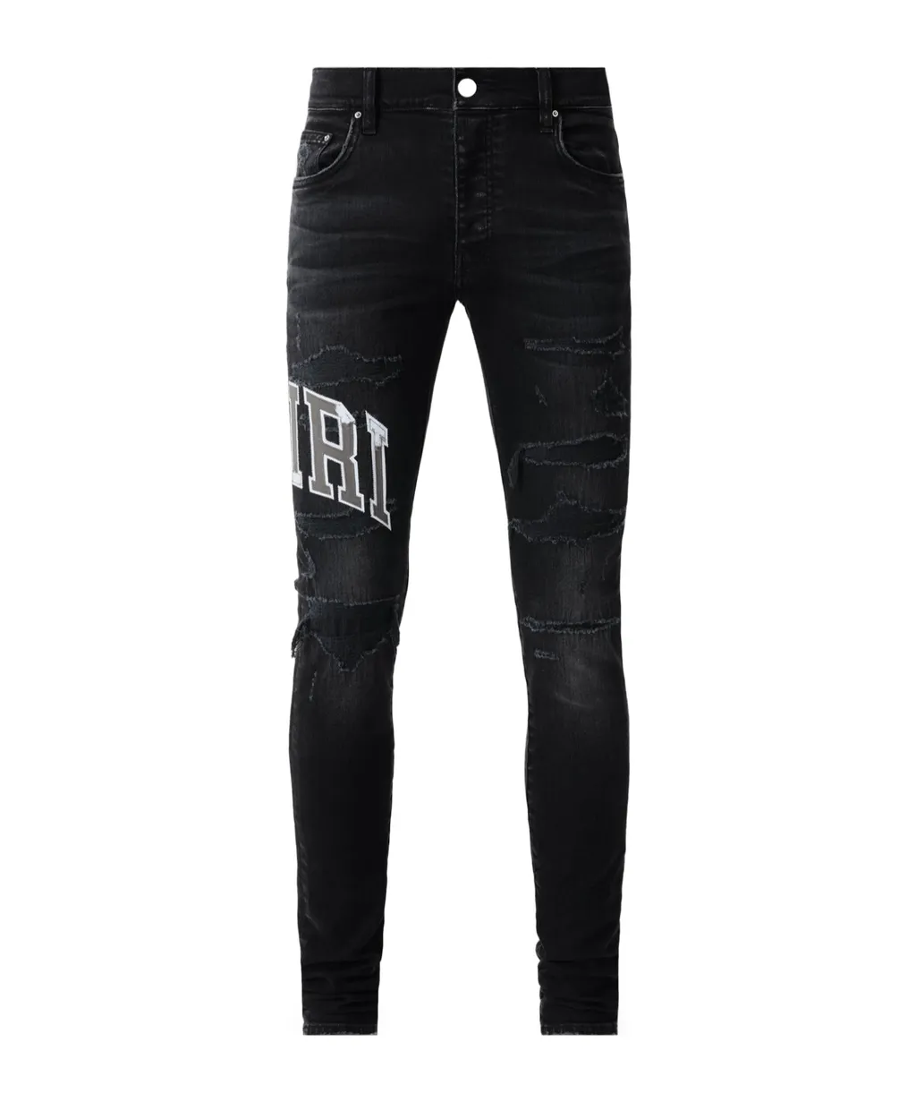 Logo Patch Distressed Skinny Jeans