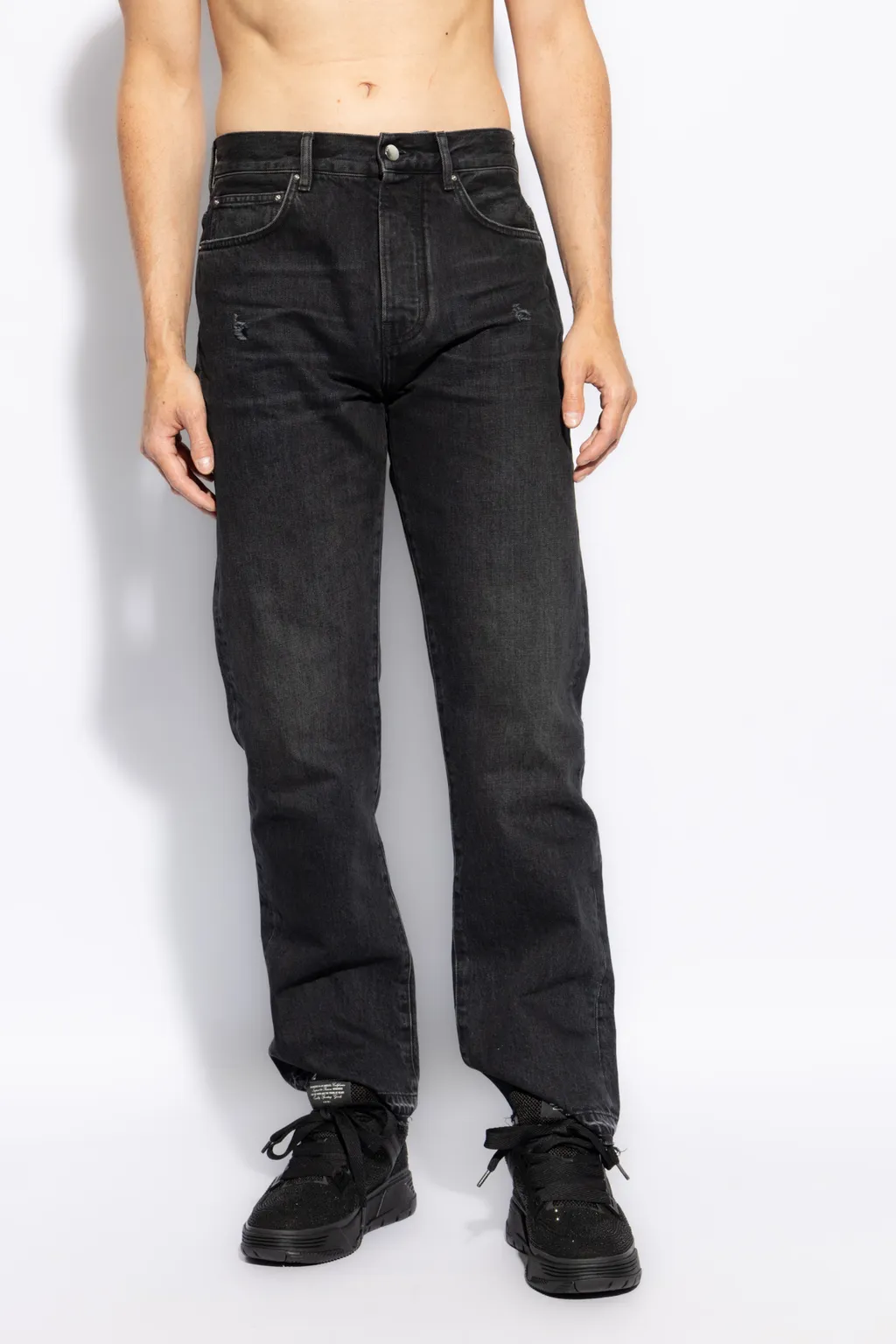 Vintage Effect Distressed Straight-Leg Jeans