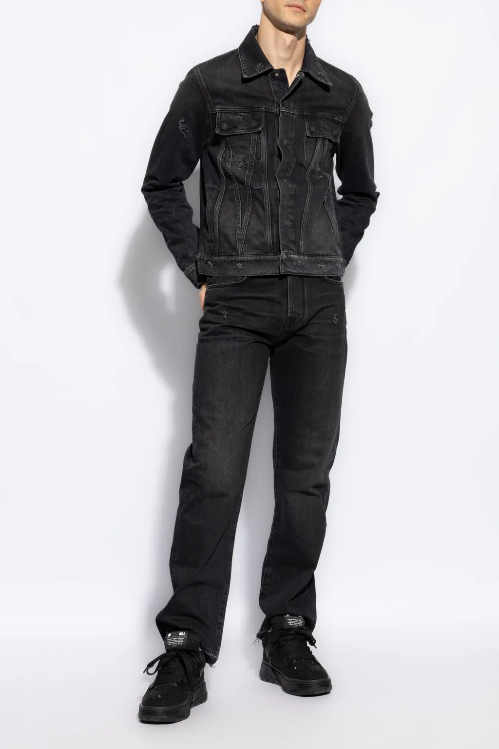 Vintage Effect Distressed Straight-Leg Jeans