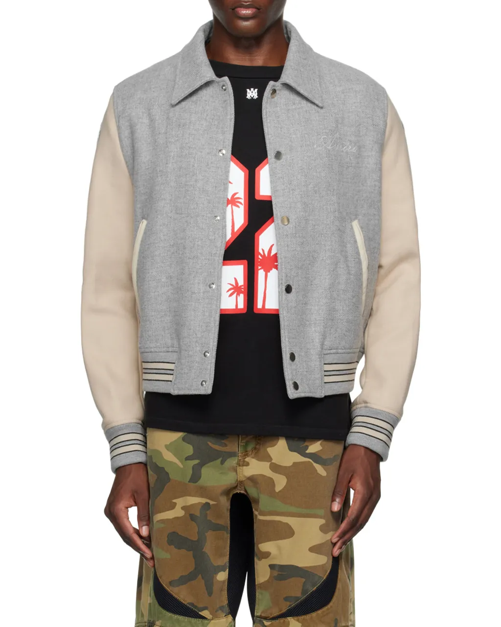 Contrasting-Sleeve Bomber Jacket