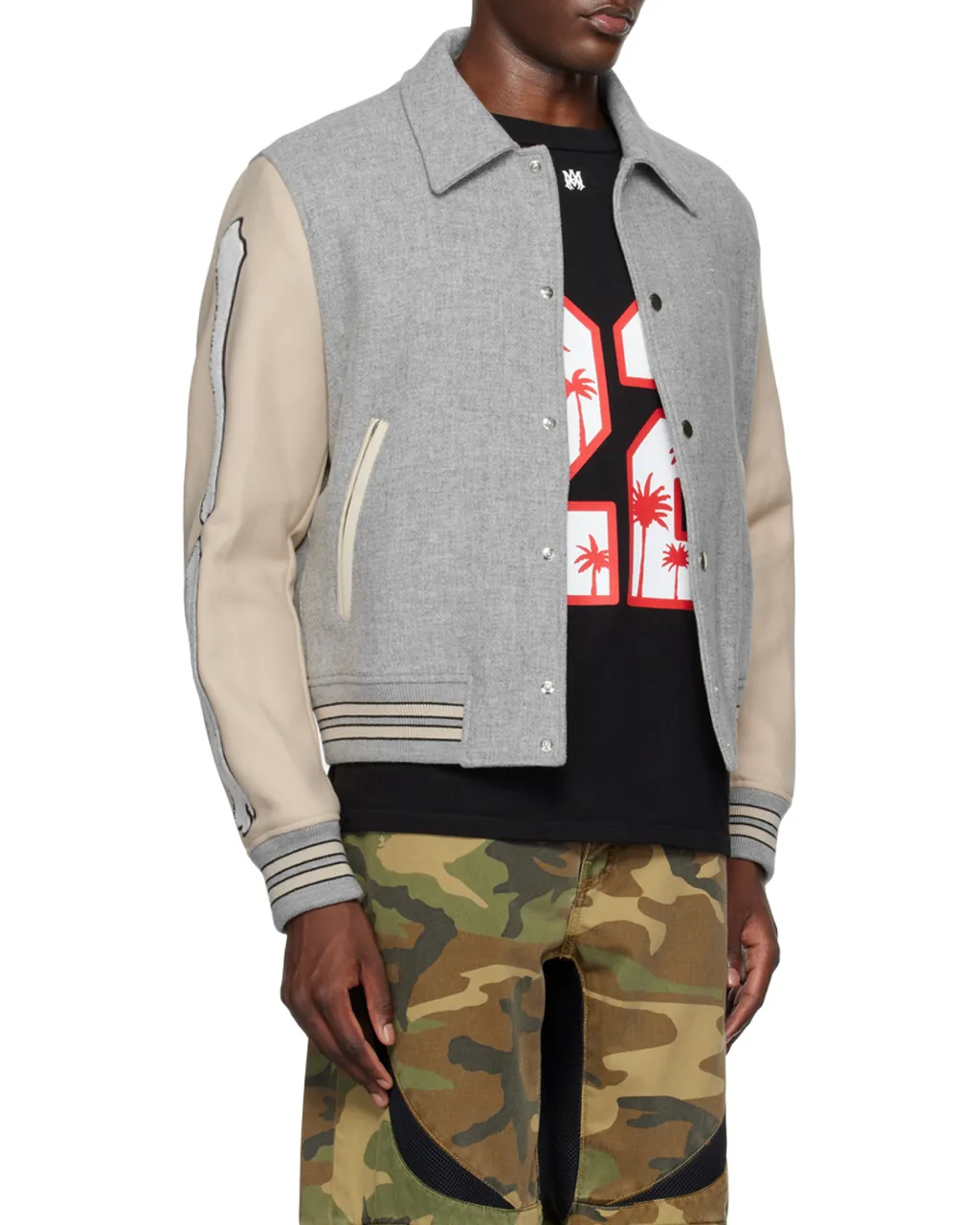 Contrasting-Sleeve Bomber Jacket