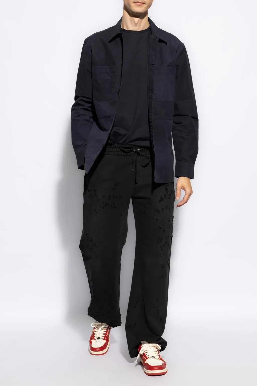 Distressed Finish Straight-Legged Jogging Trousers