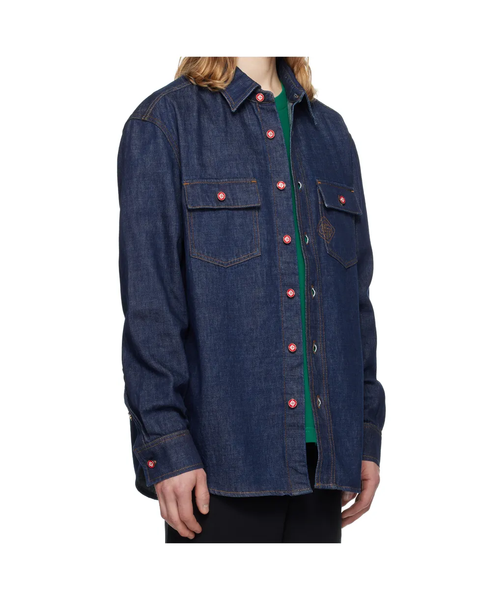 Logo Embroidered Denim Short Sleeved Shirt