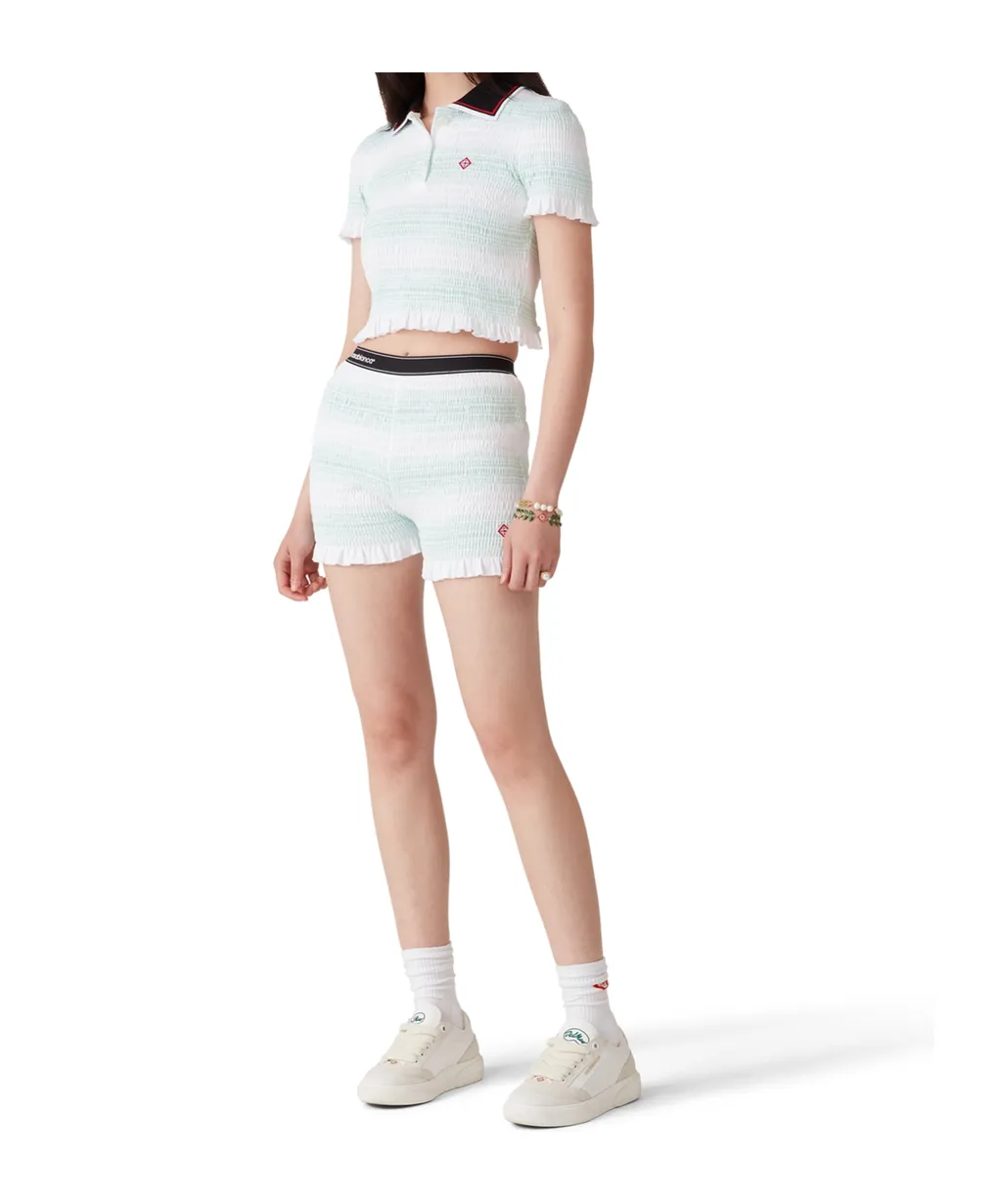 Striped Ruffled-Trim Track Shorts