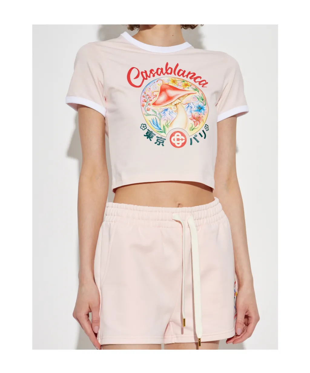Mushroom Printed Crewneck Cropped T-Shirt