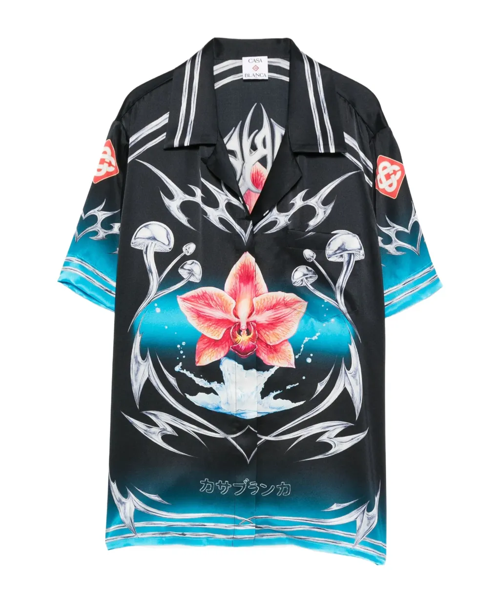 Orchid-Print Silk Shirt