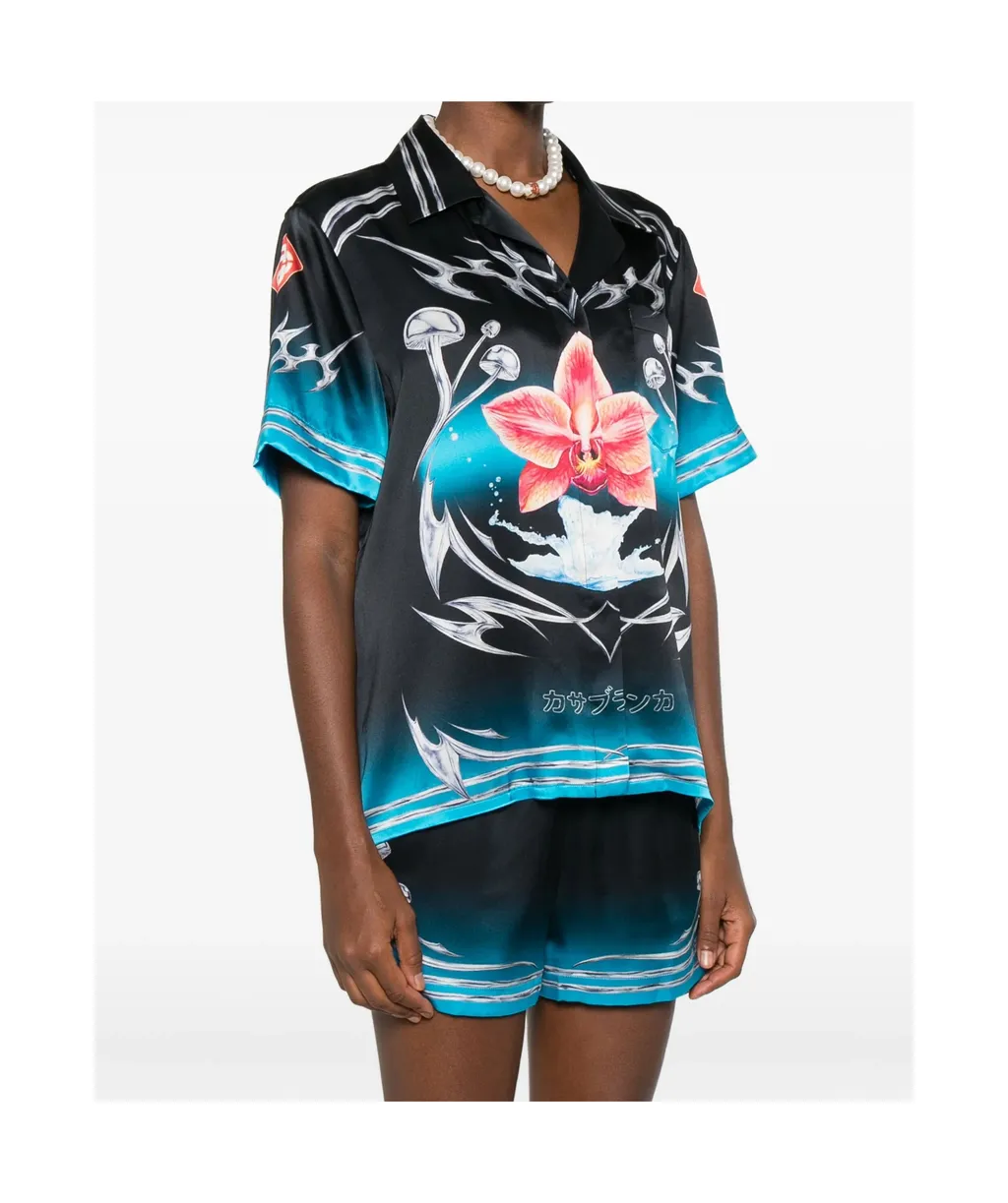 Orchid-Print Silk Shirt
