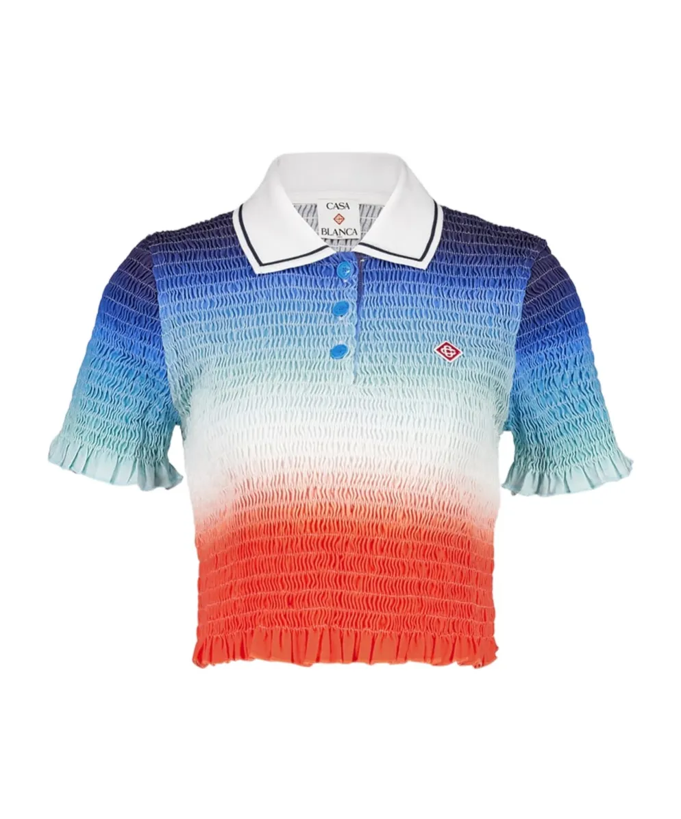 Gradient Shirred Polo Top