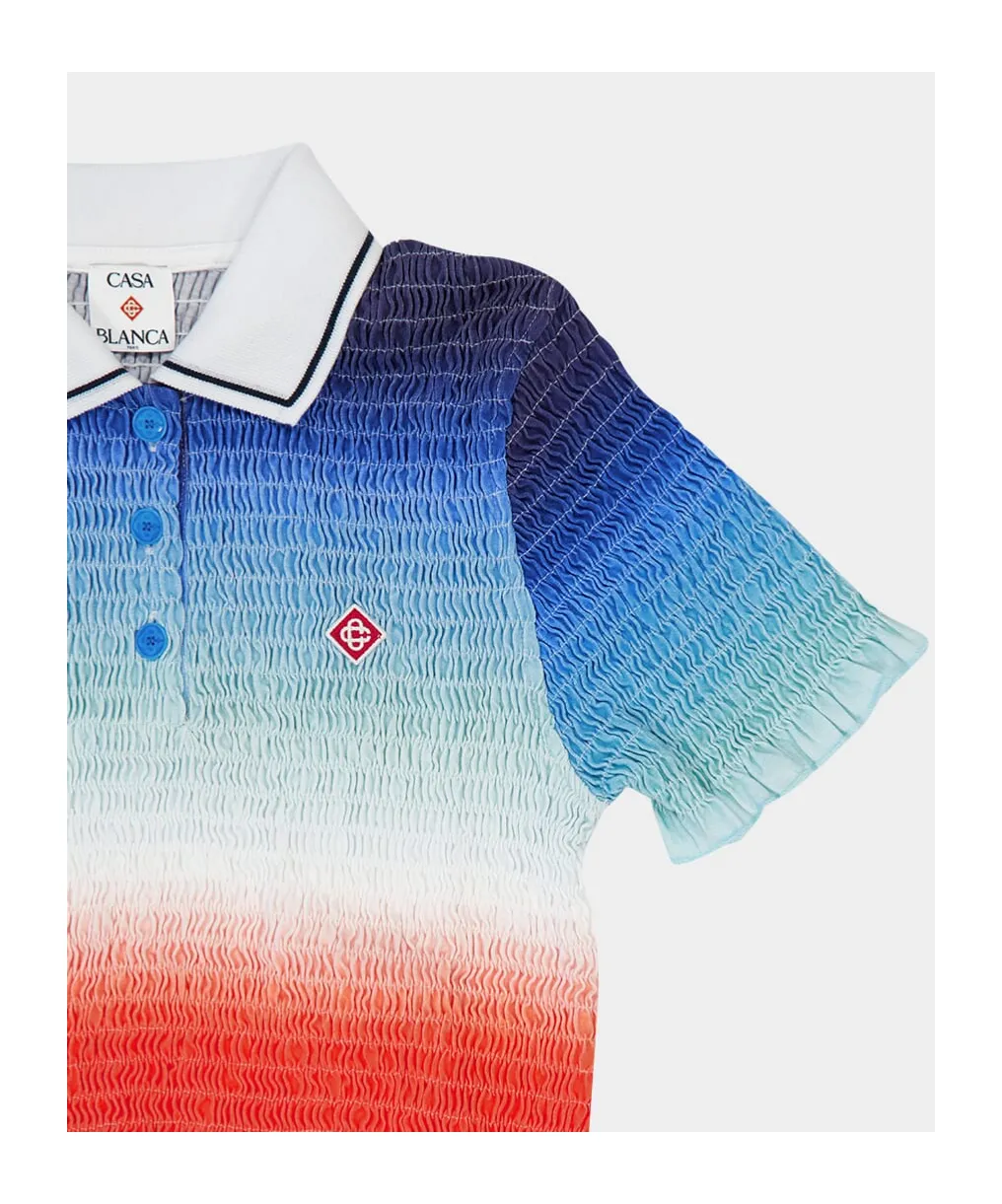 Gradient Shirred Polo Top
