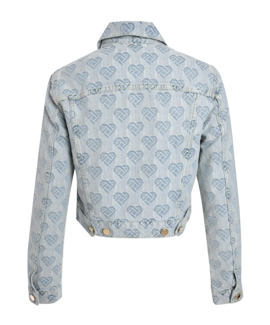 Heart-Shaped Lettering Jacquard Denim Jacket