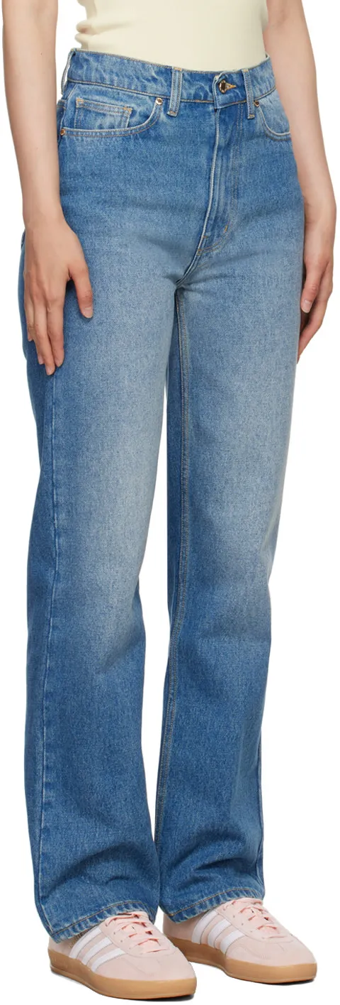 High-Waist Logo Embroidered Denim Jeans