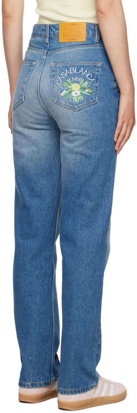 High-Waist Logo Embroidered Denim Jeans