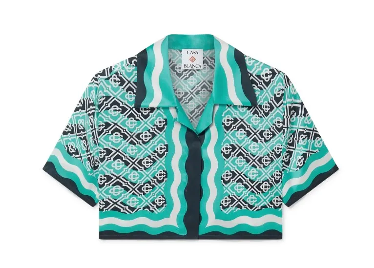 Monogram Wave Cropped Satin Shirt