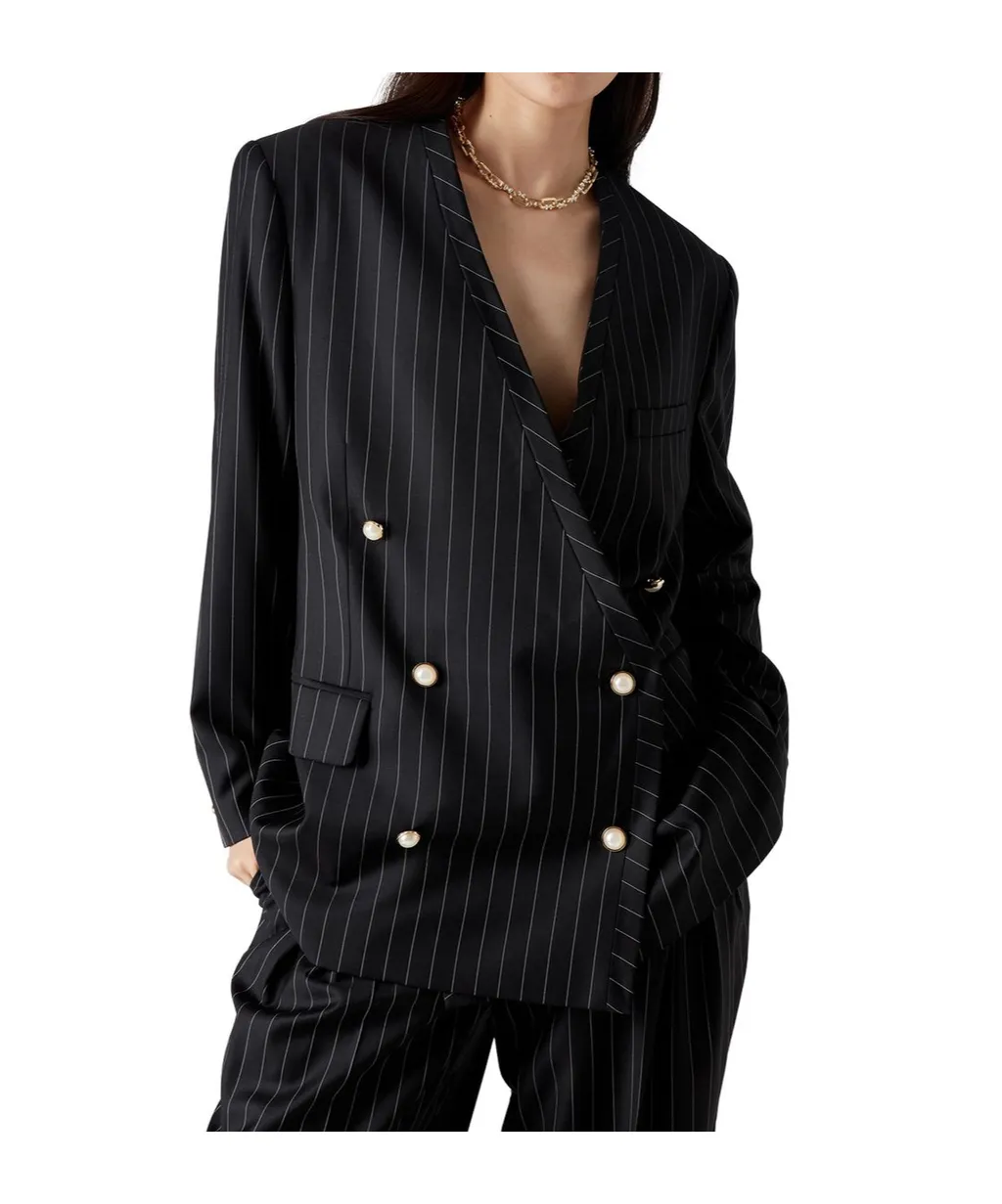 Double Breasted Striped Oversized Blazer