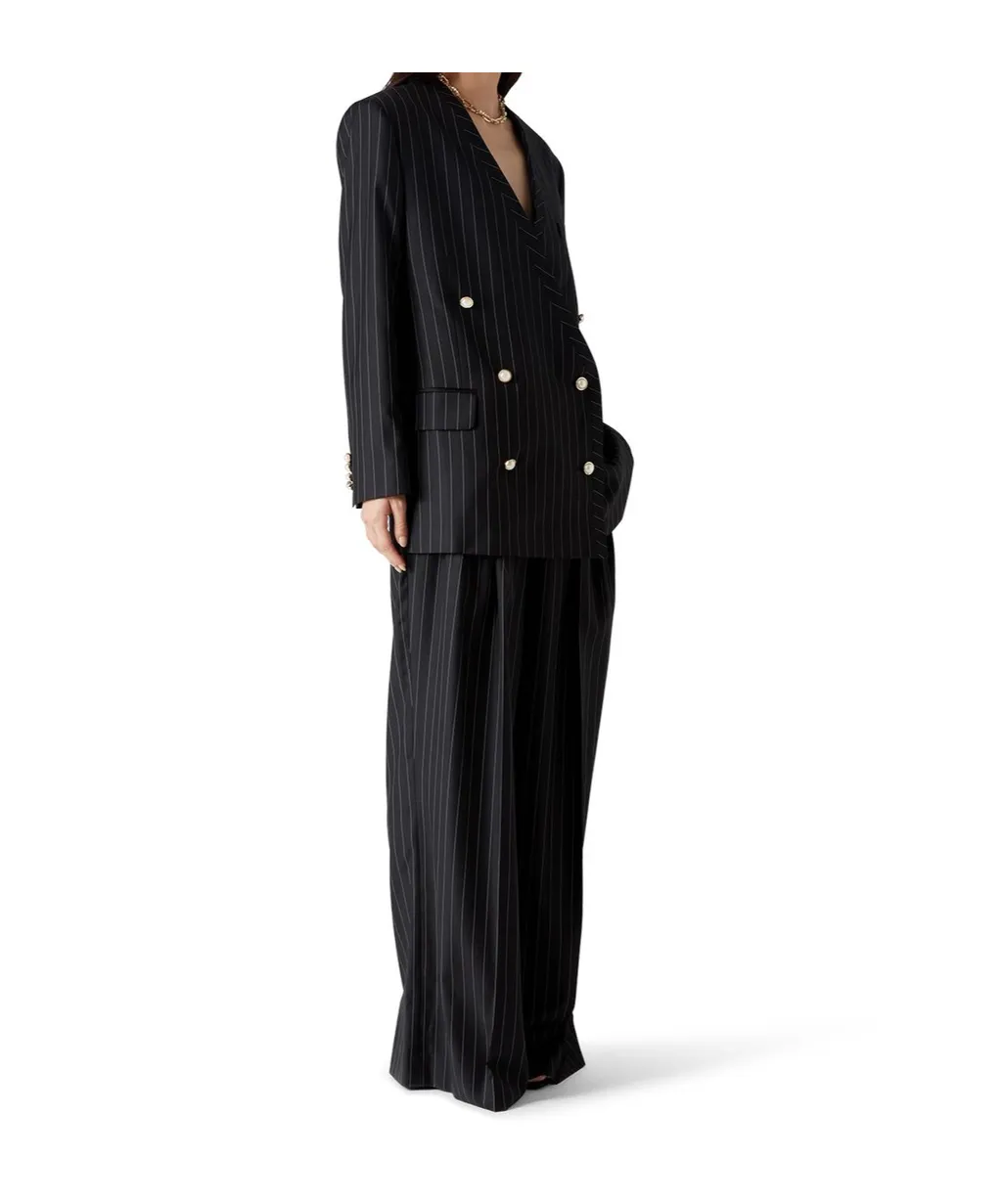 Double Breasted Striped Oversized Blazer