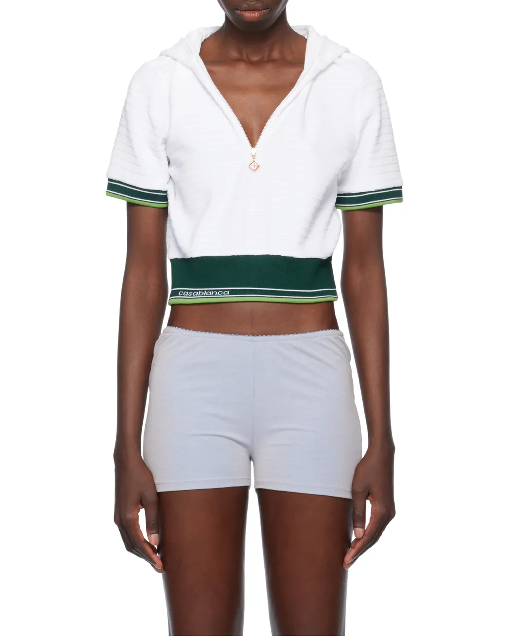 Tennis Textured Velour Cropped Hooded Top