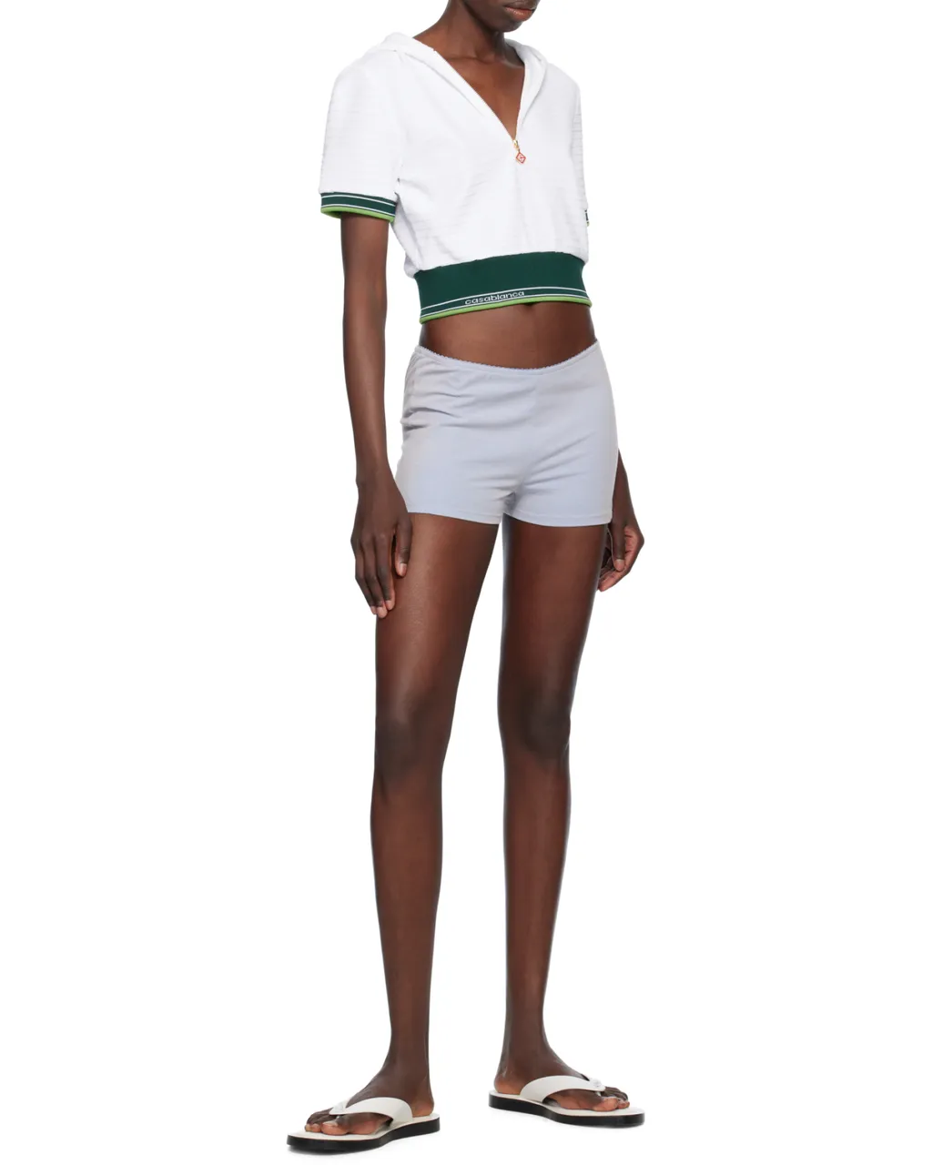 Tennis Textured Velour Cropped Hooded Top