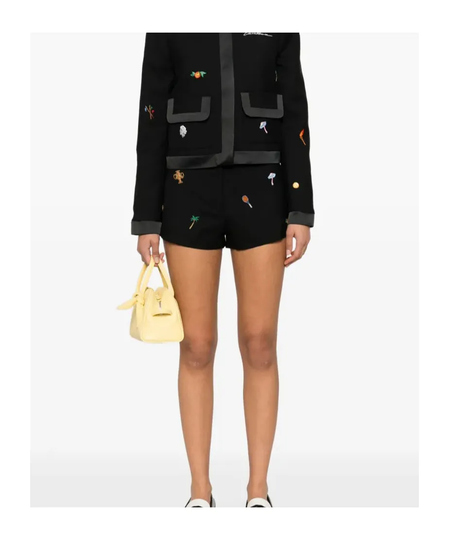 Motif-Embroidered Tailored Shorts