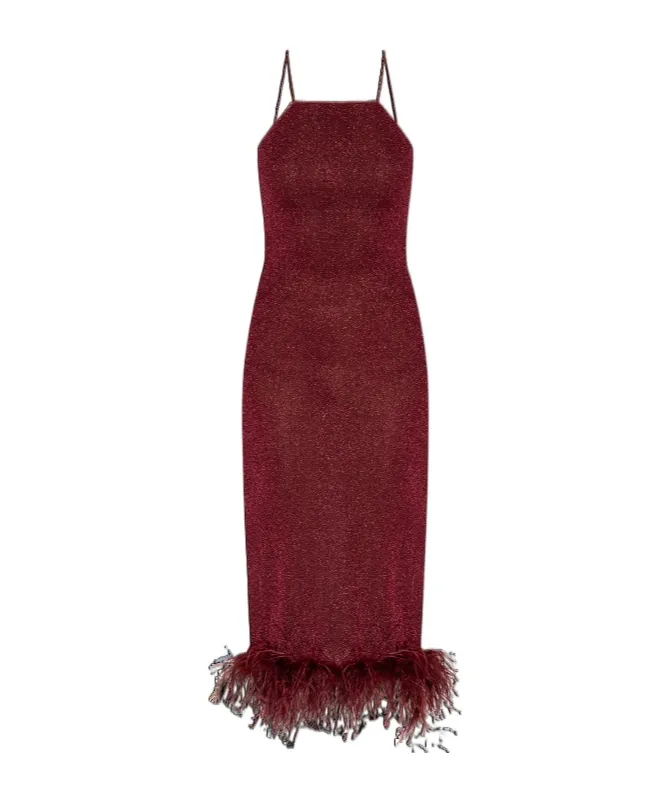 Feather-Trimmed Sparkle Midi Dress