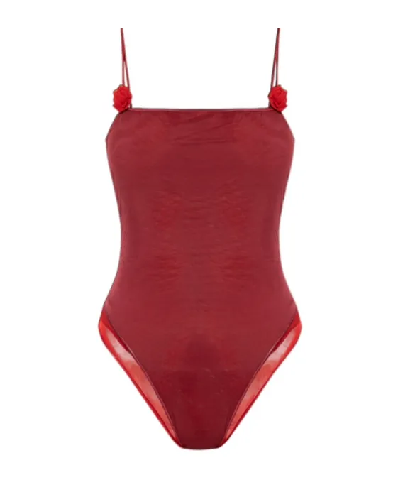 Flower Appliqué One Piece Swimsuit