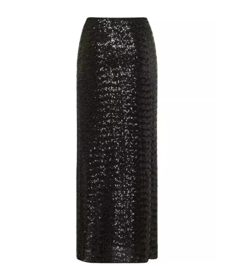 High-Waisted Sequin-Embellished Midi Skirt