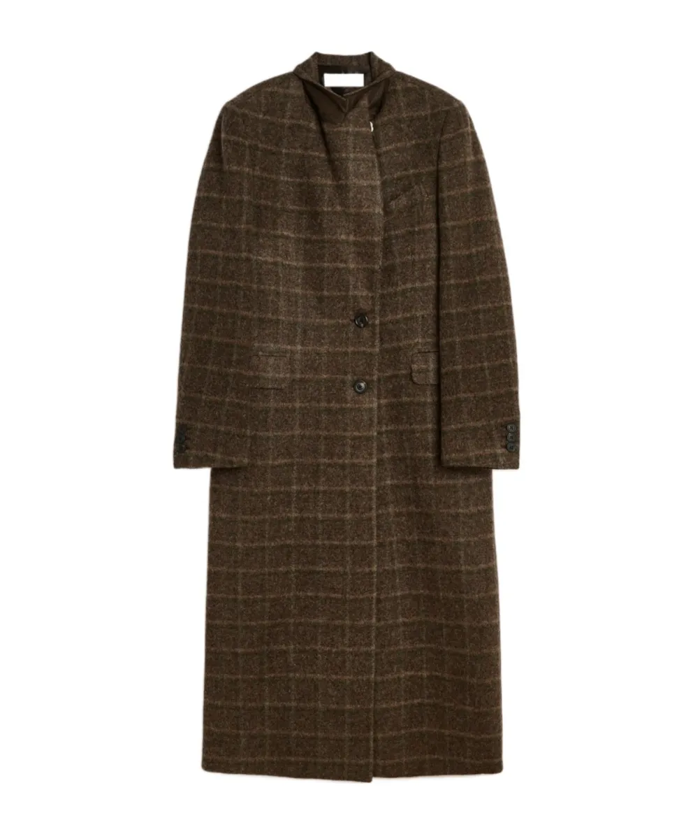 Check-Pattern Single-Breasted Coat
