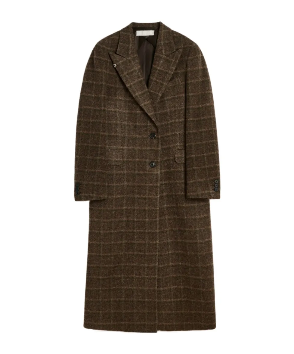 Check-Pattern Single-Breasted Coat