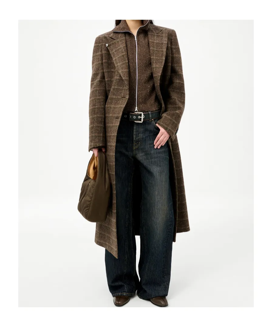 Check-Pattern Single-Breasted Coat