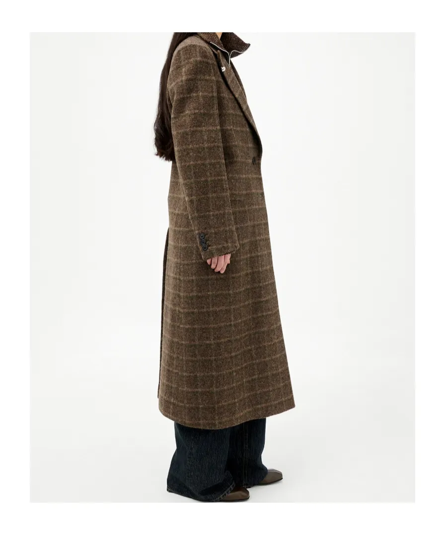 Check-Pattern Single-Breasted Coat